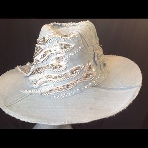 Re-purposed denim cowboy hat and handbag set